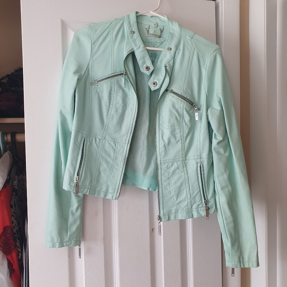 Light Green Leather Jacket for Women
